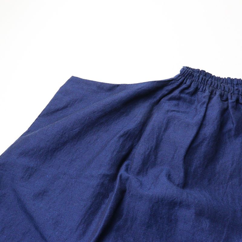 ホームスパン homspun リネン コットン ギャザー スカート S｜ネイビー