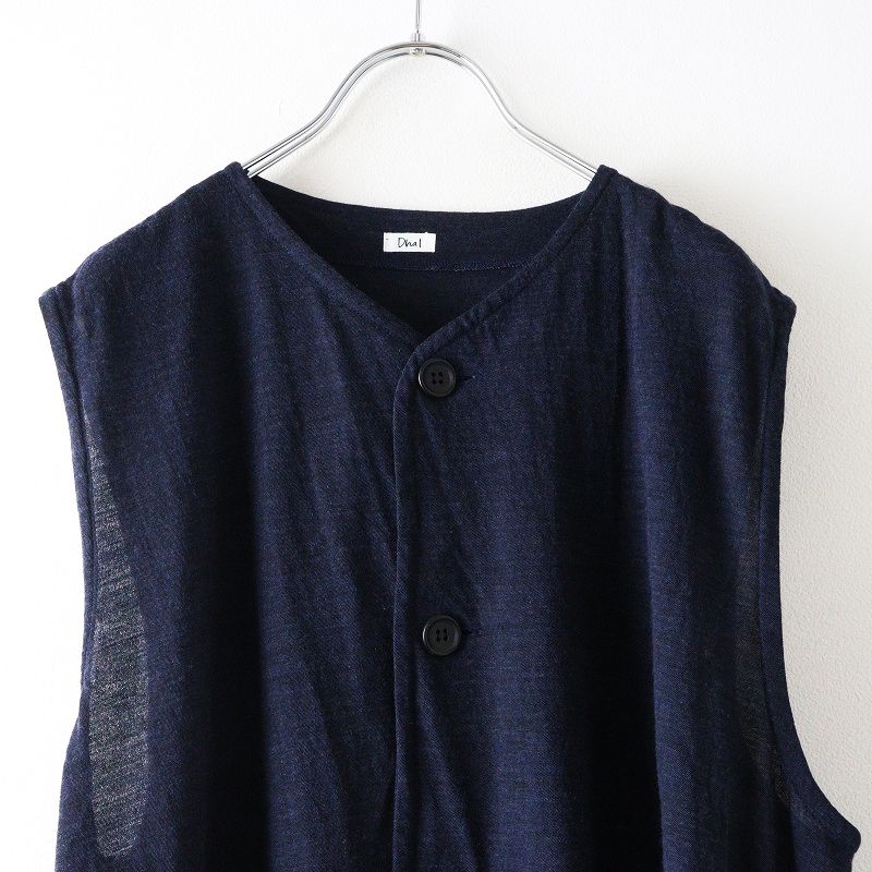 美品 ダル Dhal ウールベスト M＼ネイビー インディゴ ニット ジレ