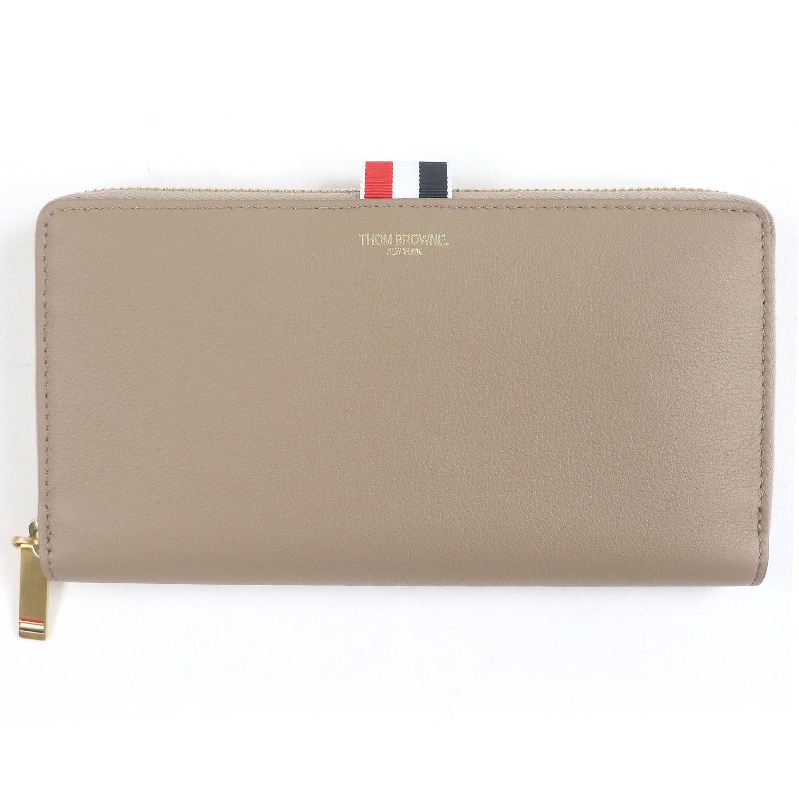 未使用品□THOM BROWNE トムブラウン UAW005A レザー スリム ロング ジップ ウォレット トリコロール 長財布 ベージュ 箱付き メンズ 未使用品□THOM BROWNE トムブラウン UAW005A レザー スリム ロング