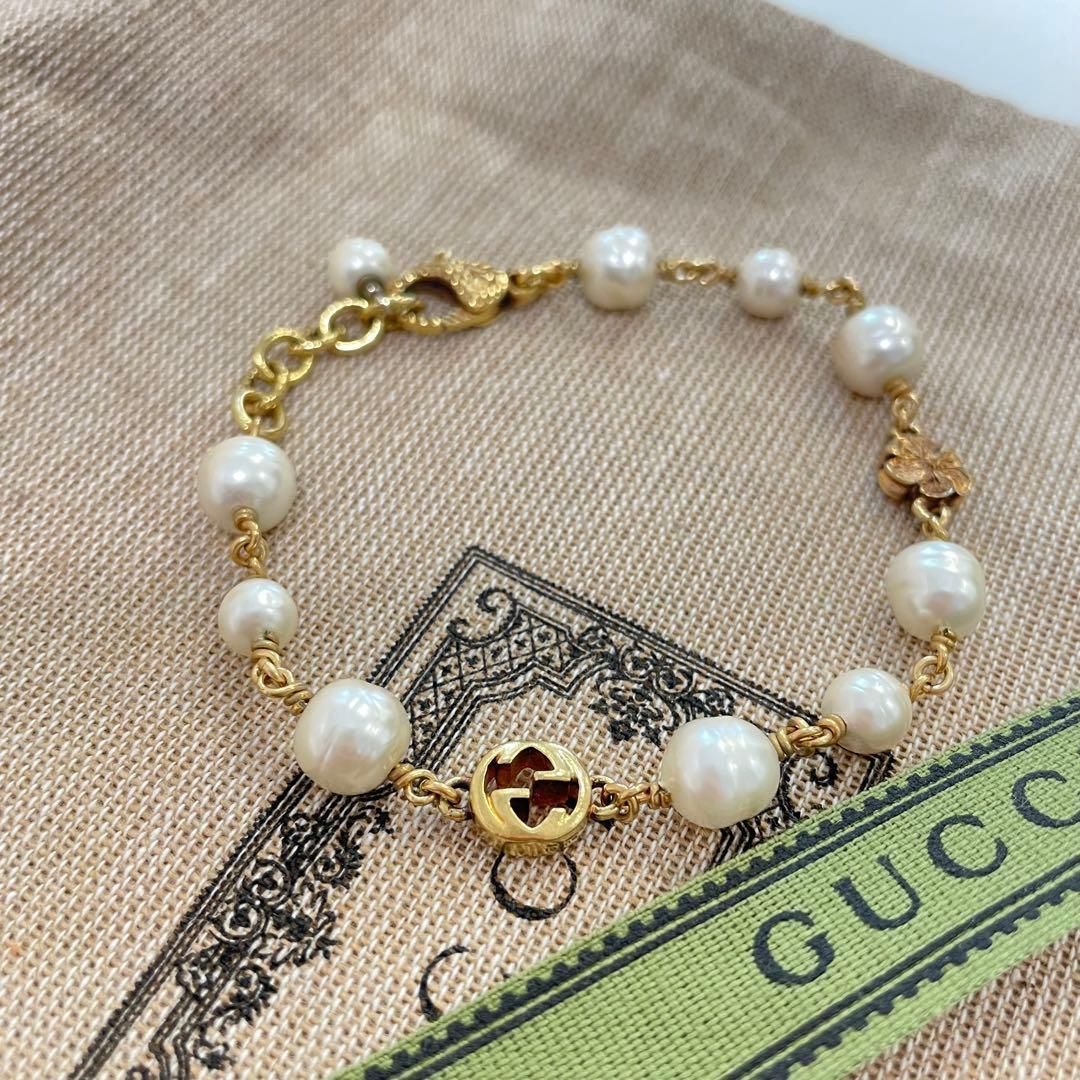 グッチ ブレスレット パール インターロッキング ゴールド キングフラワー