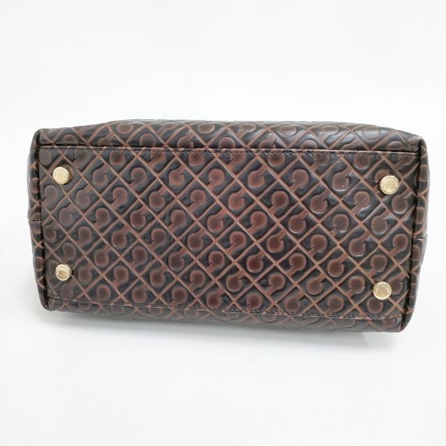 GHERARDINI レザー 型押し ボストンバッグ トートバッグ ブラウン