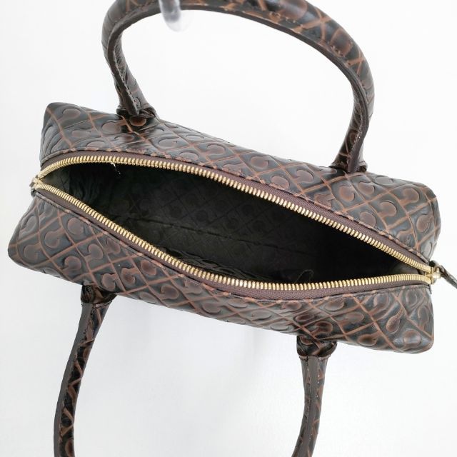 GHERARDINI レザー 型押し ボストンバッグ トートバッグ ブラウン