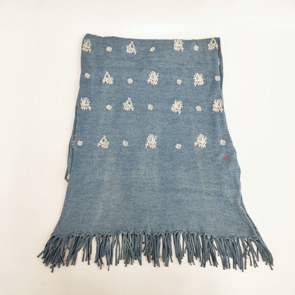 45R/45rpm インディゴ超ガーゼ刺繍ストール 加工 定価27500円 マフラー