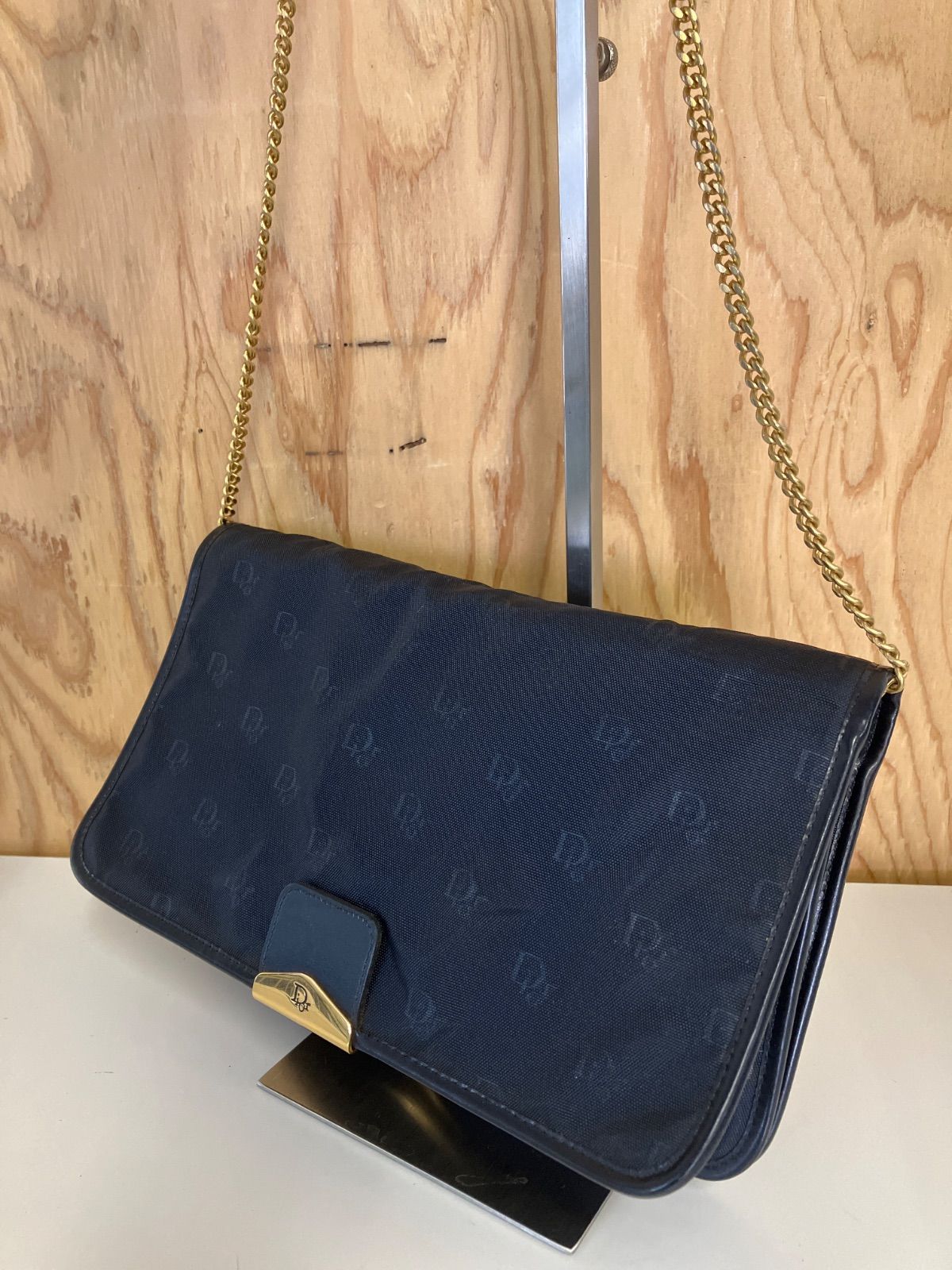 【美品】Christian Dior ネイビー ショルダーバッグ Christian Dior ディオール ショルダーバッグ チェーン キャンバス