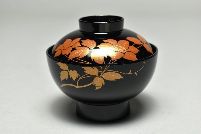 蔵A5063d】特選会津塗 蒔絵花図 吸物椀 汁椀 五客 木箱 - メルカリ