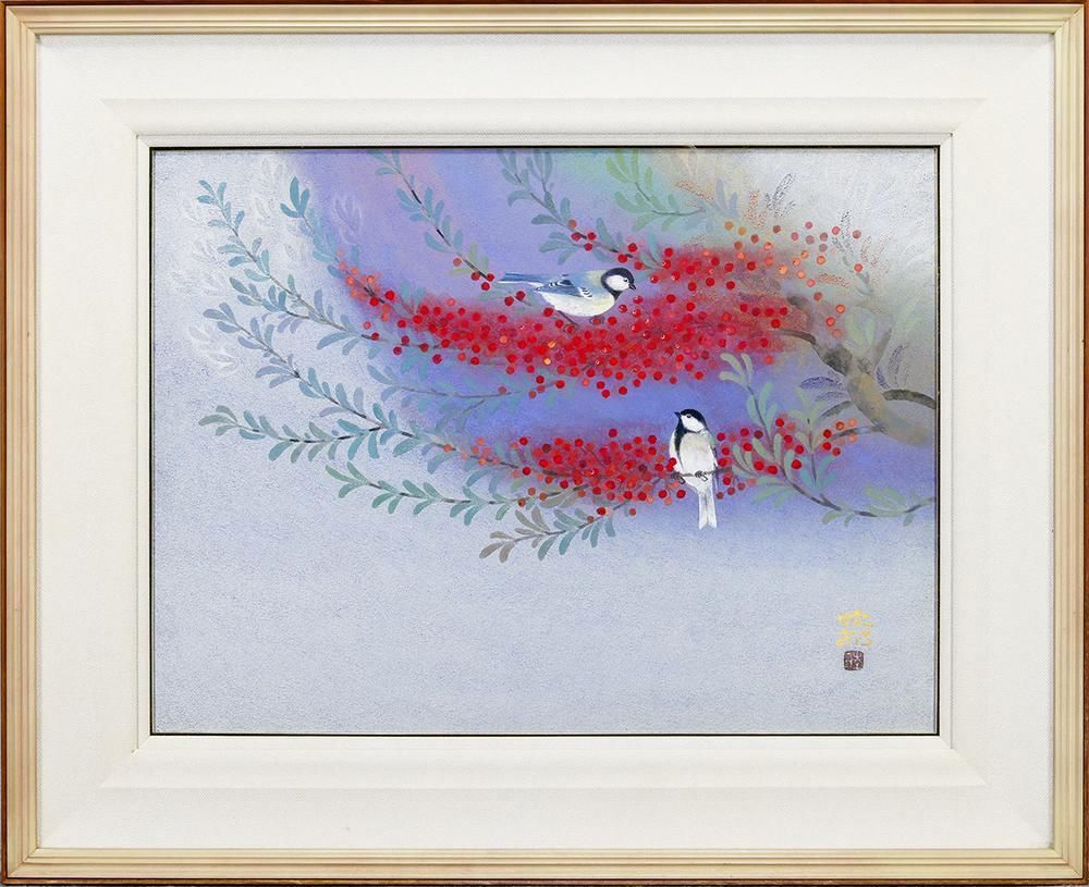 真作】【WISH】川島睦郎「爽風」日本画 12号 大作 金落款 金泥仕様 共