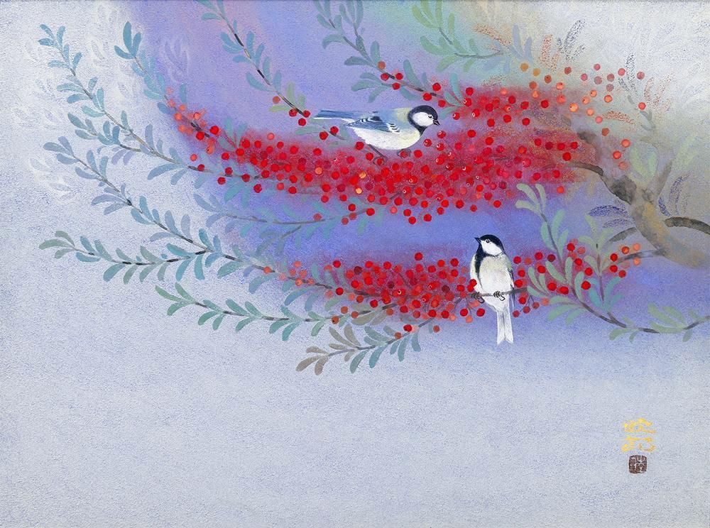 真作】【WISH】川島睦郎「爽風」日本画 12号 大作 金落款 金泥仕様 共