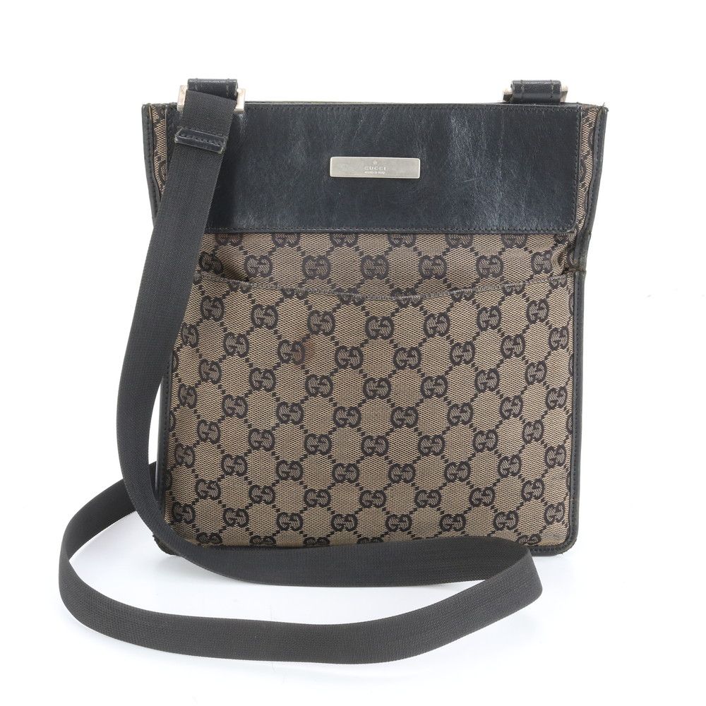 極美品 グッチ GG キャンバス 019 0348 レザー ショルダー バッグ 斜め