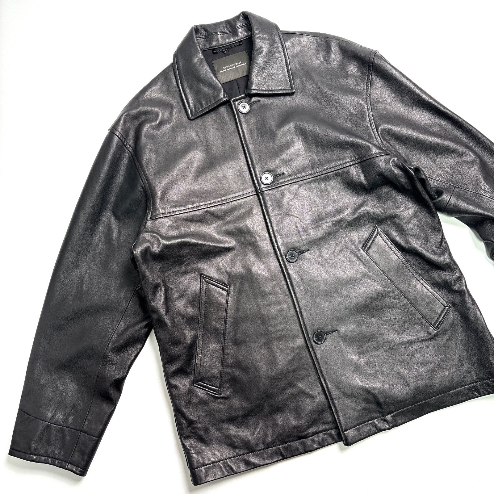  羊革 nano universe レザージャケット 黒 L コーチジャケット 本革 その他 レザージャケット ライダース