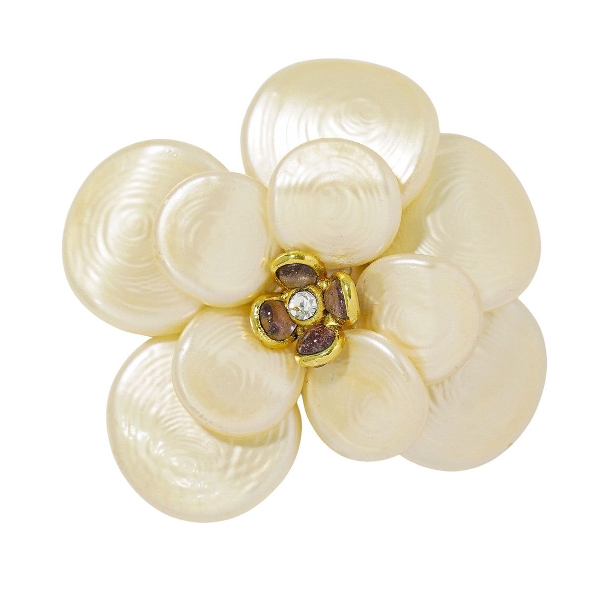 本物 シャネル CHANEL カメリア ブローチ プラスチック GP ゴールド