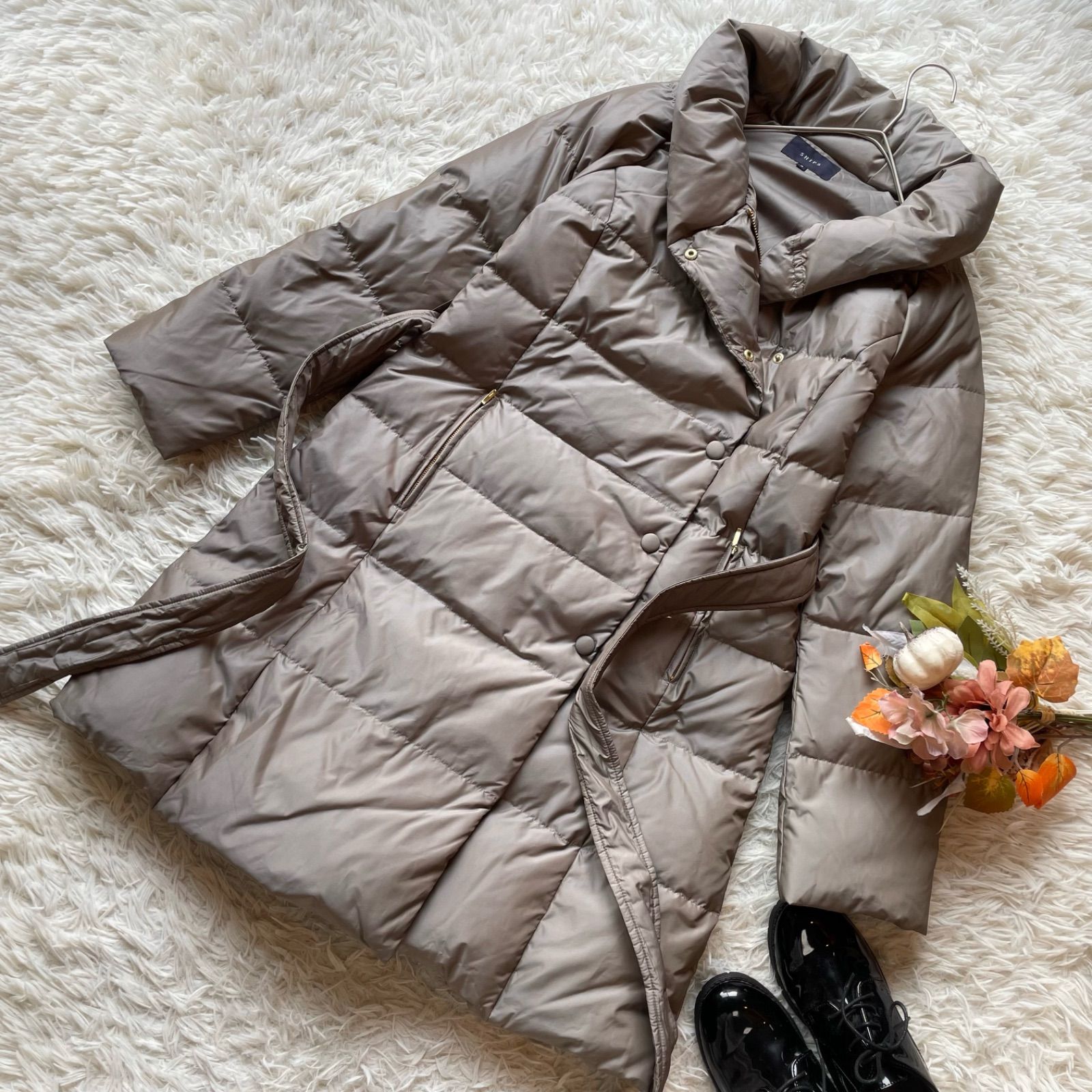 極美品 シップス SHIPS for women ハイカラー ロング ダウンコート