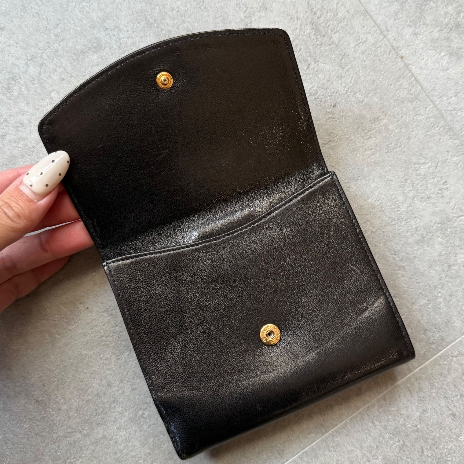 極美品 CHANEL シャネル ココマーク Wホック 二つ折り財布 ラムレザー 