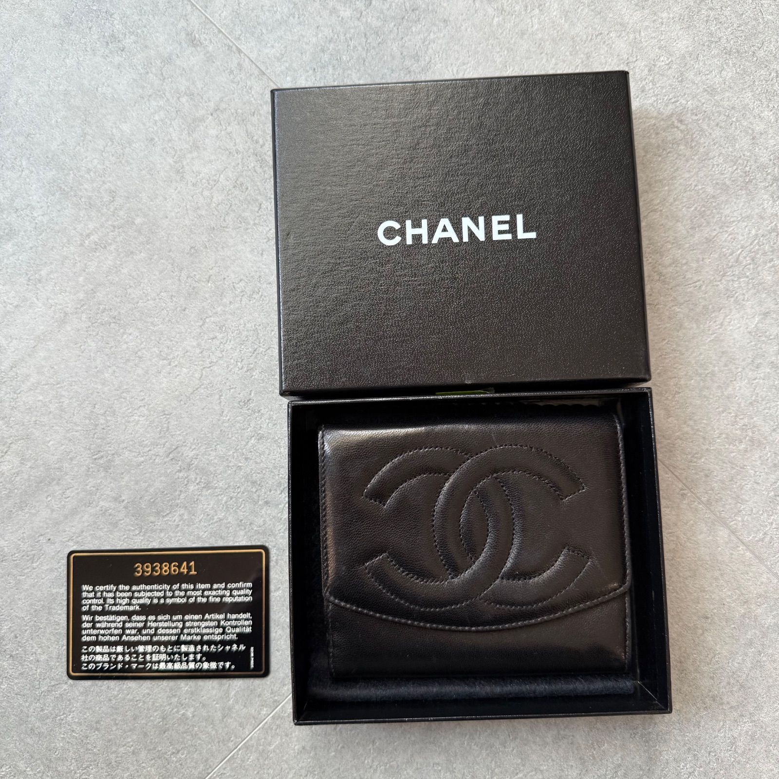 極美品 CHANEL シャネル ココマーク Wホック 二つ折り財布 ラムレザー 