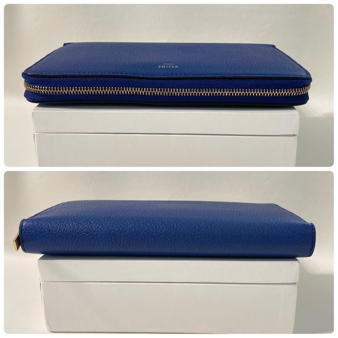 極美品 セリーヌ 長財布 ラウンドファスナー ネイビー レザー シボ革