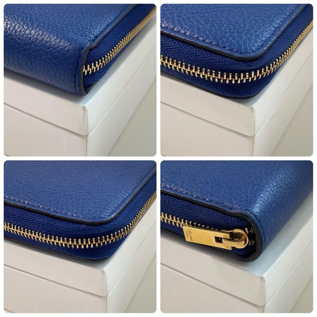 極美品 セリーヌ 長財布 ラウンドファスナー ネイビー レザー シボ革