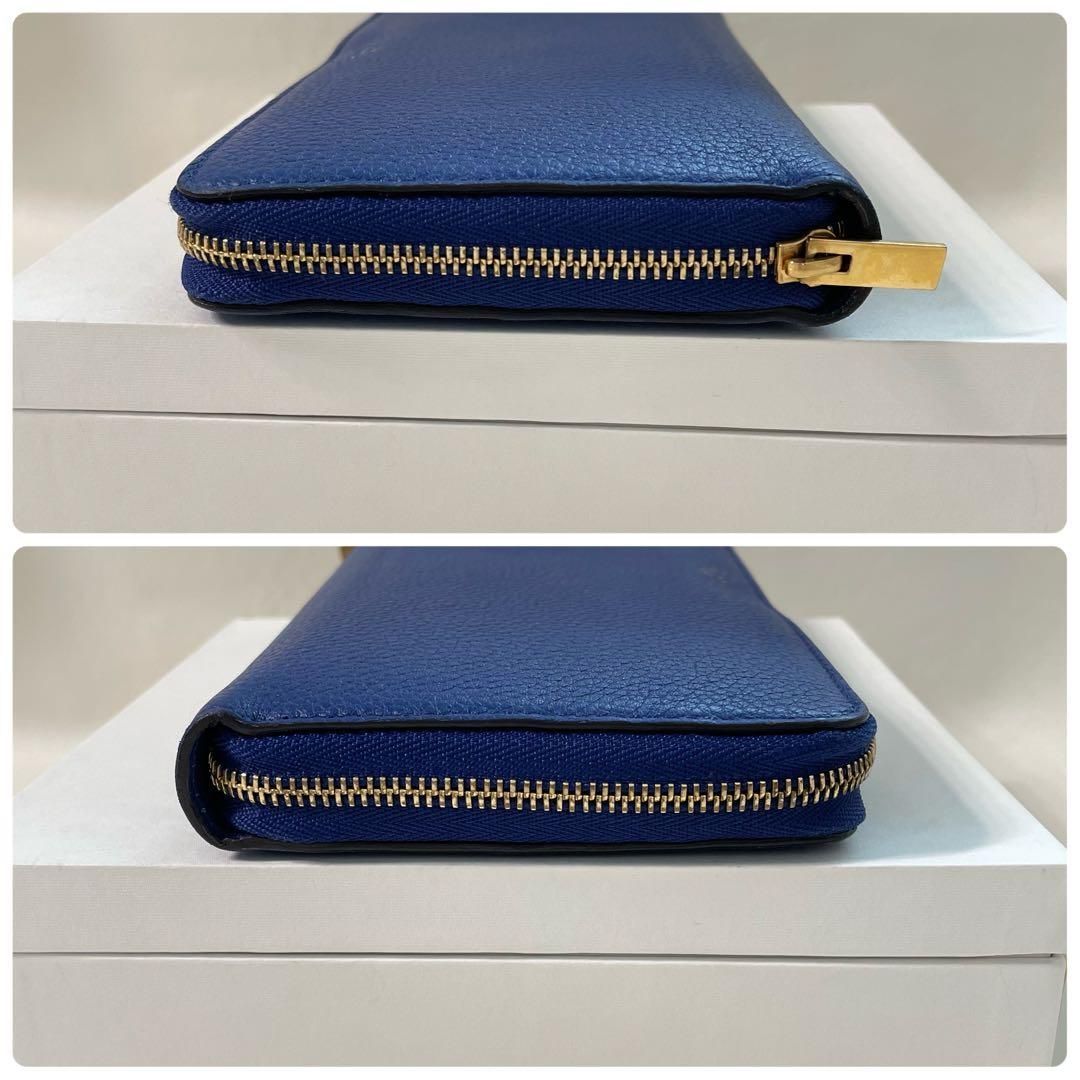極美品 セリーヌ 長財布 ラウンドファスナー ネイビー レザー シボ革