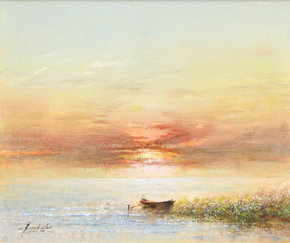 【心揺さぶる本物の油絵】岡田旭峰　「調べ」 真作】【WISH】岡田旭峰「暁のメロディー」油彩 8号 1990年作 一枚の絵