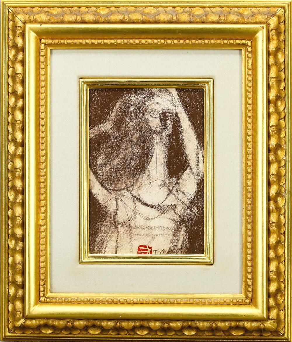 真作】【WISH】林武 パステル 首の長い女性 ◇大胆な構図と力強い筆致