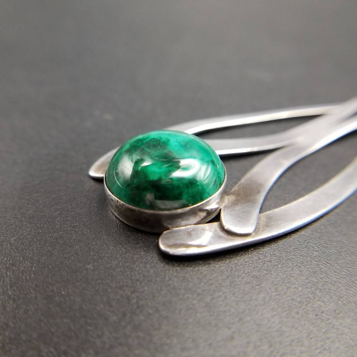 イスラエル メキシコ 925 シルバー マラカイト アールデコ ヴィンテージ ペンダント ロングネックレス 銀細工 37 g ISRAEL MEXICO 8 Y-O