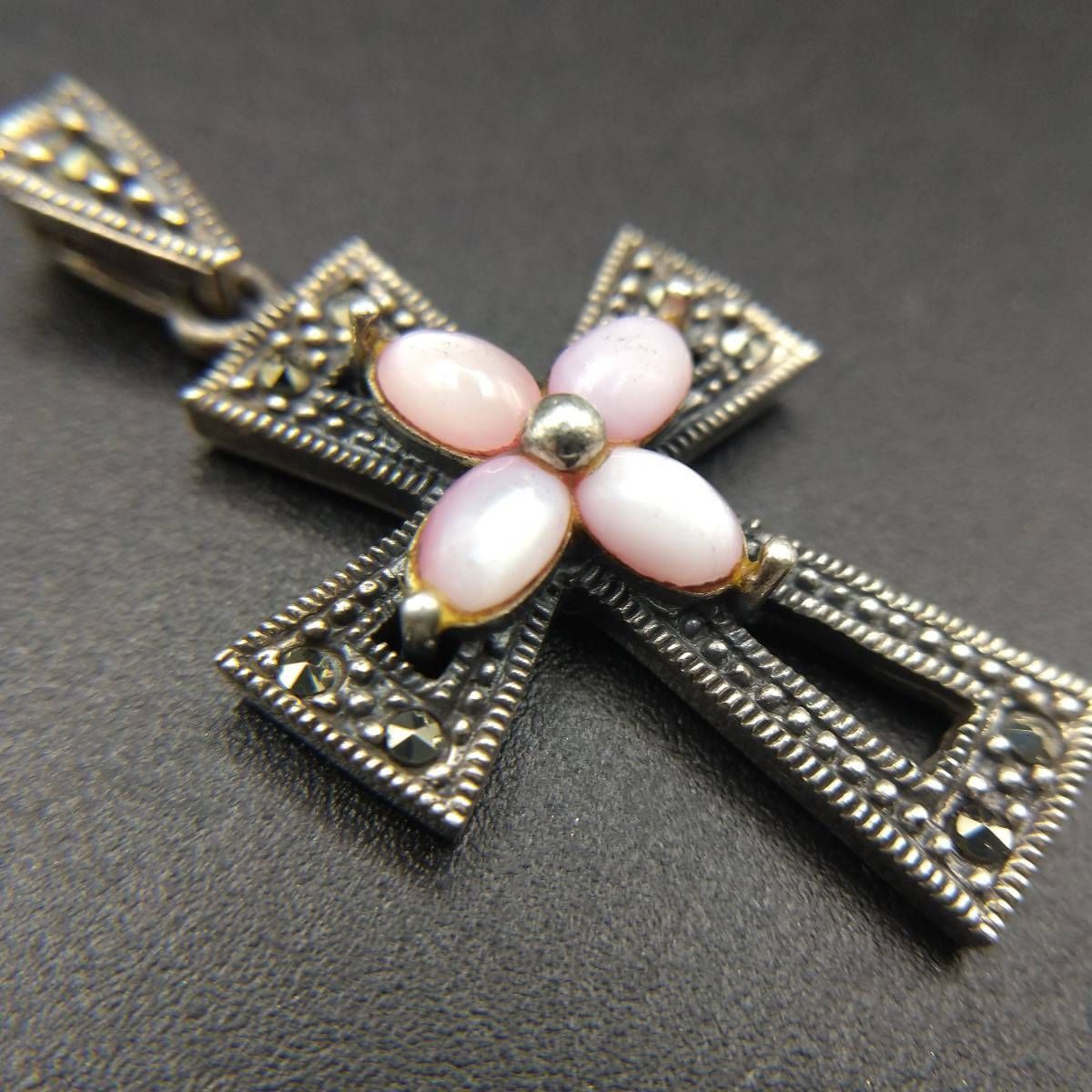 マーカサイト クロス 925 シルバー ヴィンテージ チャーム ペンダント