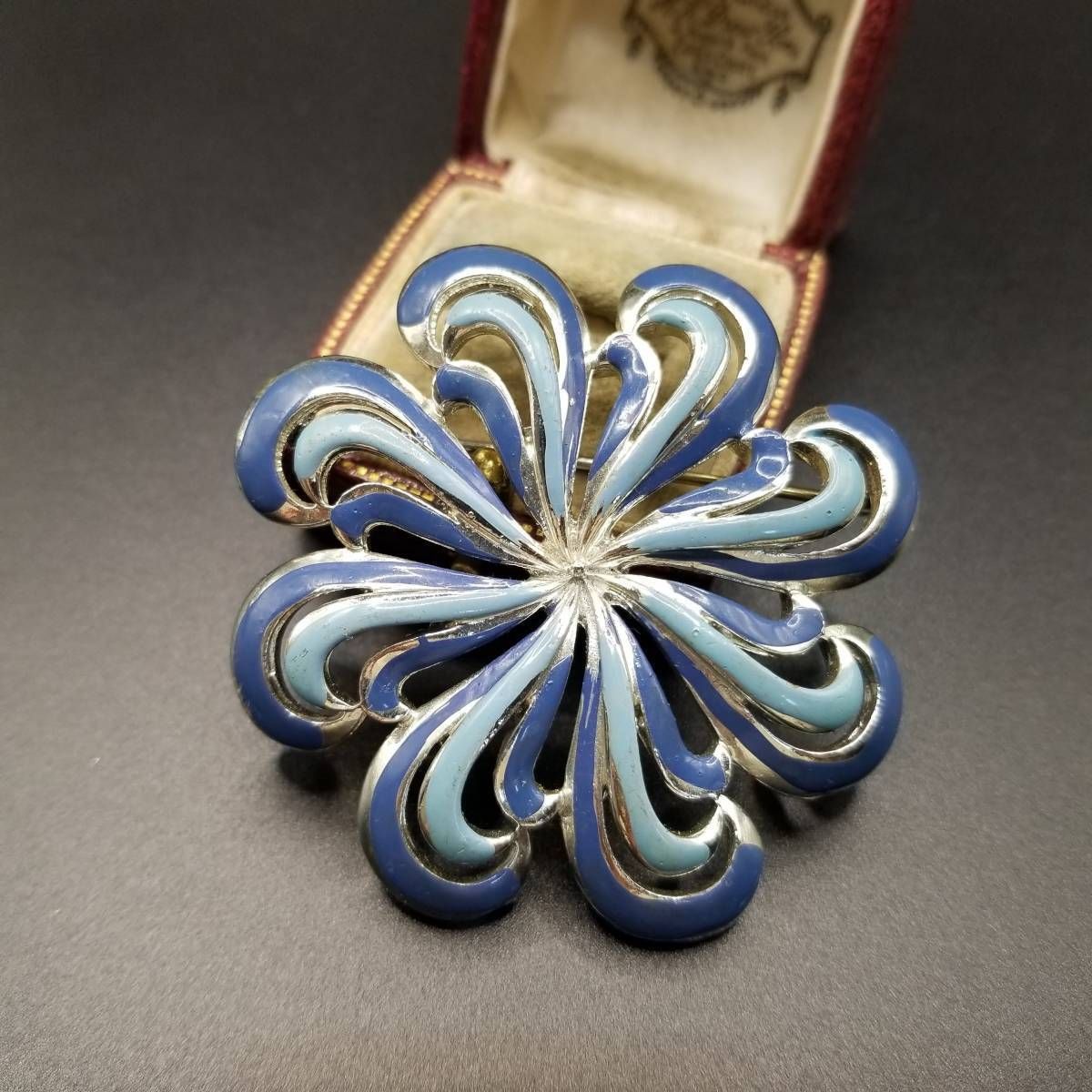 1940年代 Coro ブルー エナメル 植物 モチーフ リース ヴィンテージ