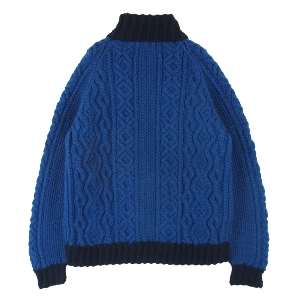 INVERALLAN インバーアラン 茶タグ TOMORROWLAND別注 アラン カーディガン ウール 英国製 ブルー系 ダークネイビー系