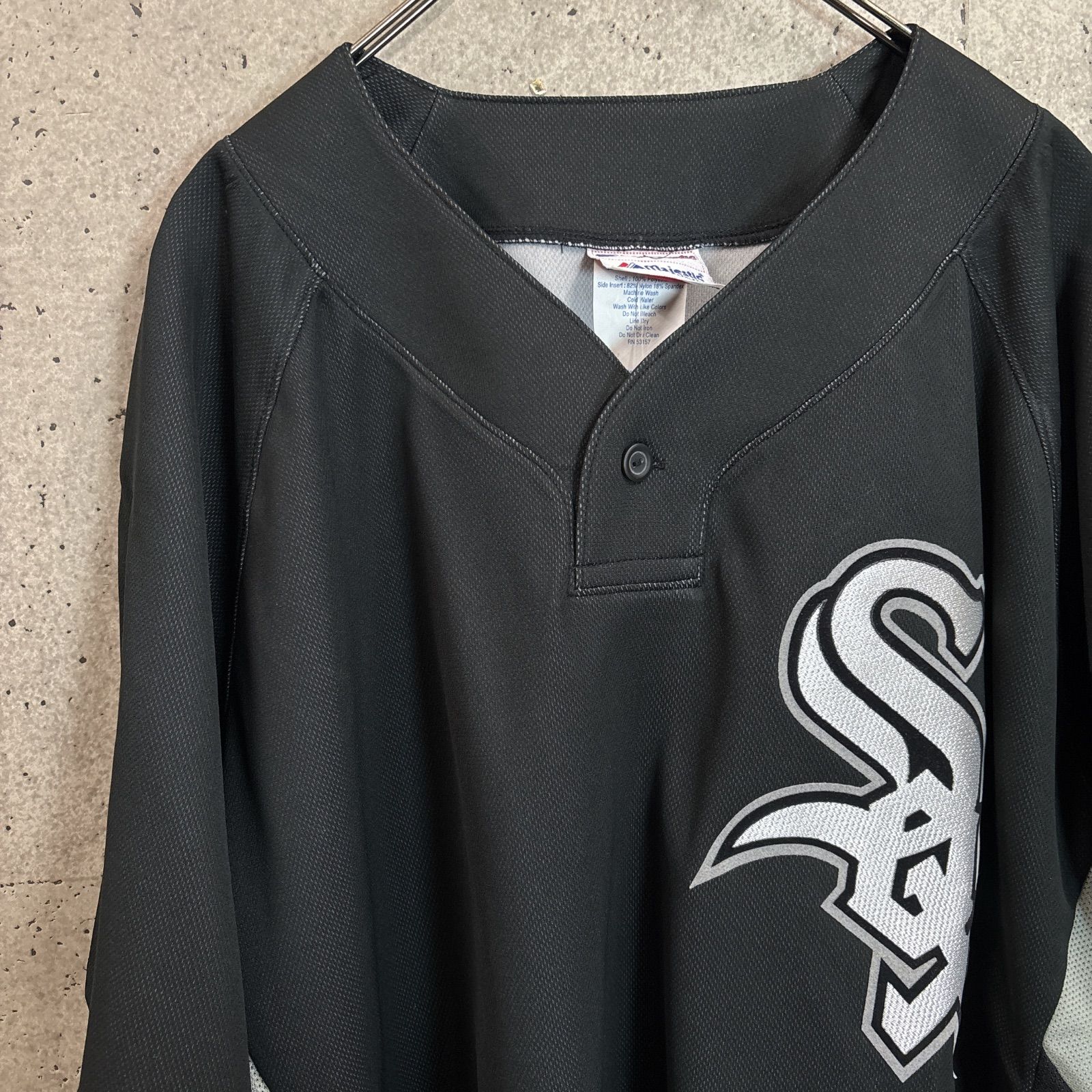 Majestic MLB ホワイトソックス White Sox ユニフォーム シャツ L ブラック USAサイズ ベースボールシャツ メジャーリーグ 野球