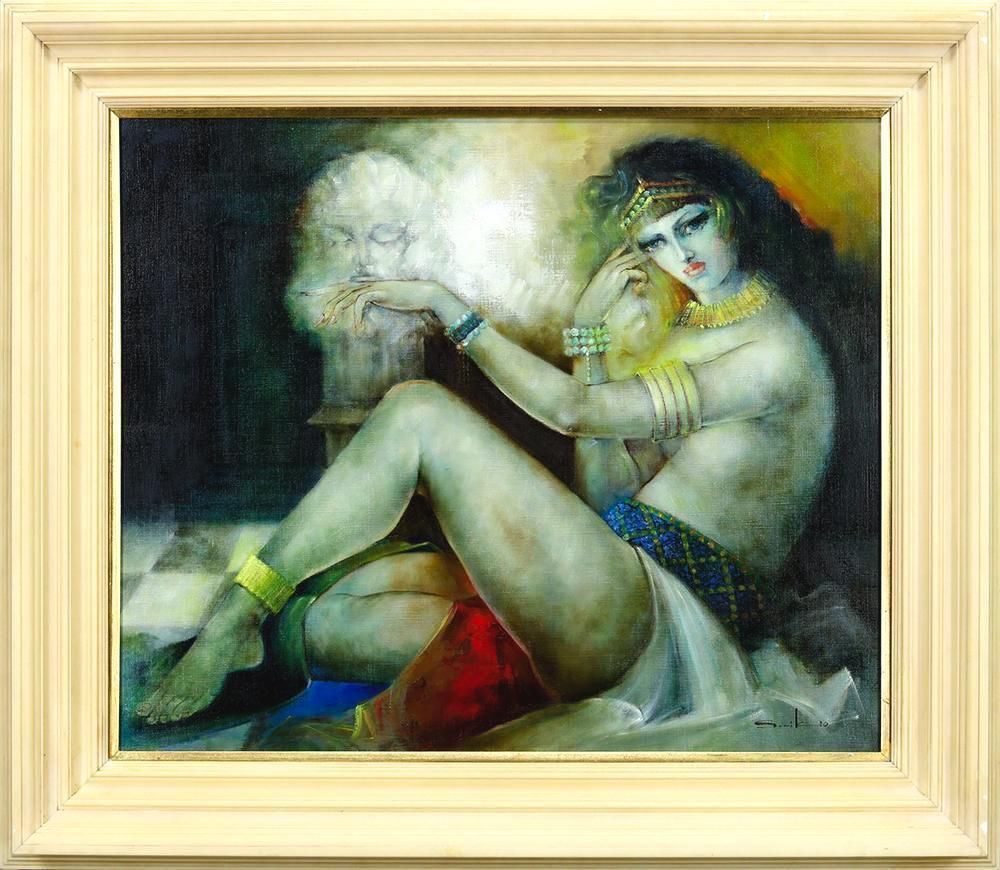 真作】【WISH】堺幹夫「賜 SALOME」油彩 20号 大作 ◇妖艶に微笑む美の