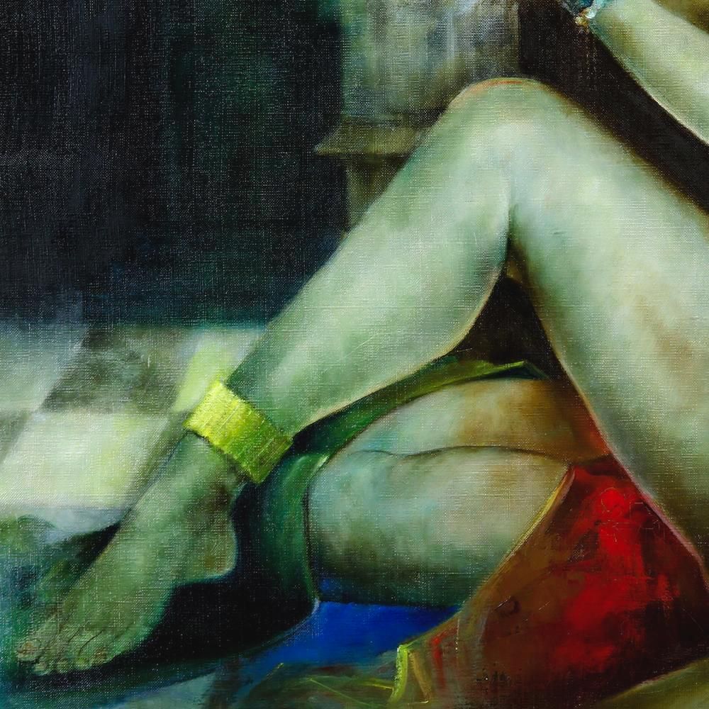 no211 洋画家 堺幹夫の油彩画 埠頭の女 no211 洋画家 堺幹夫の油彩画