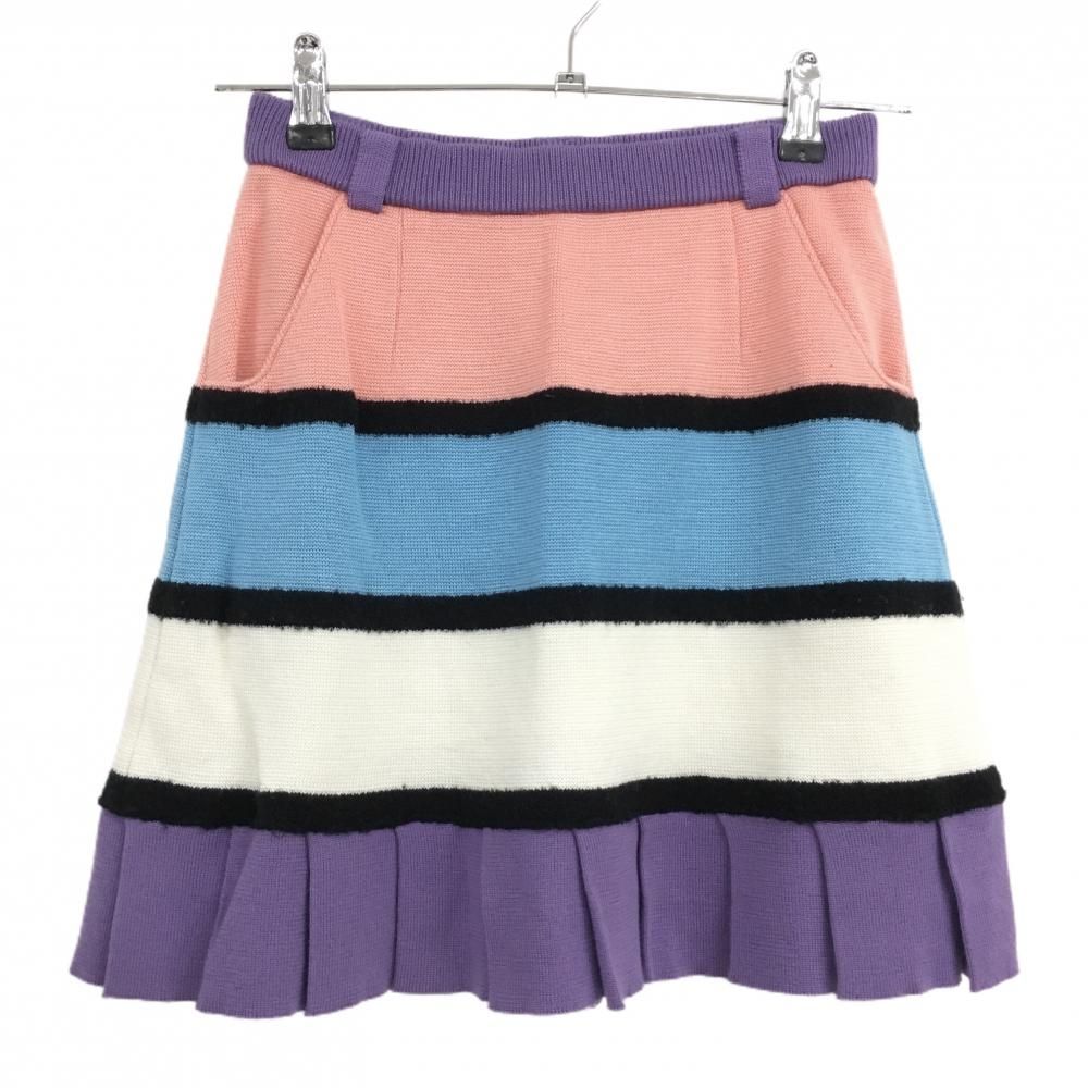超 アルチビオ ニットスカート パープル 黒 配色ボーダー ウール混 レディース 36 S ゴルフウェア archivio