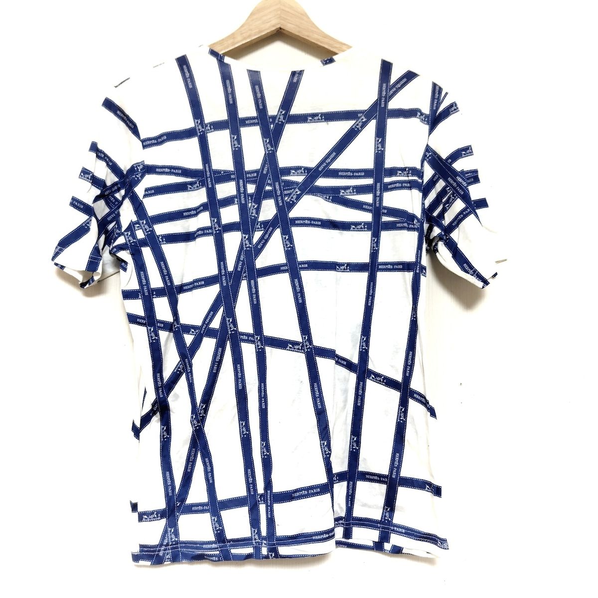 HERMES エルメス 半袖Tシャツ サイズS レディース - 白×ネイビー クルーネック ボルデュックリボン柄