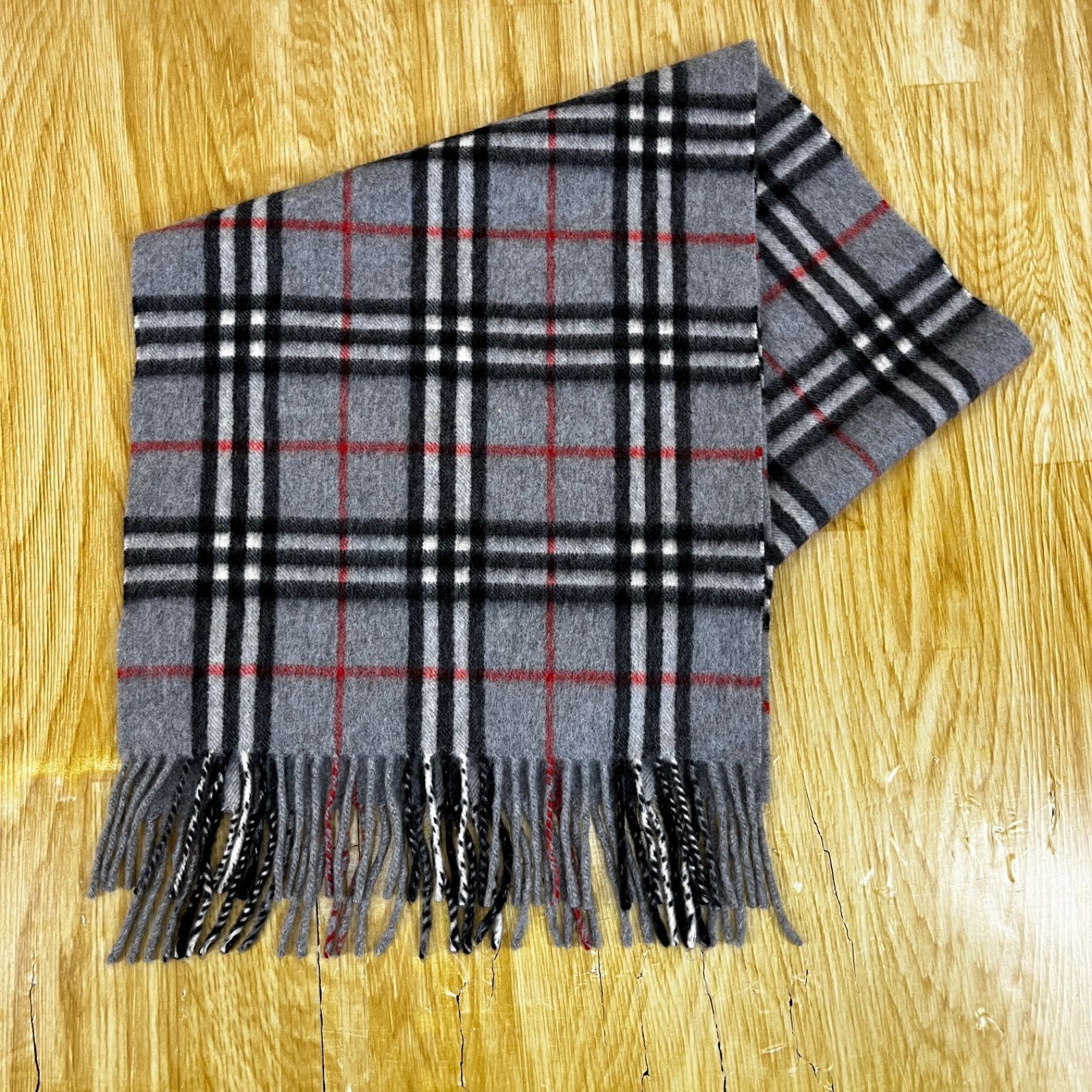 バーバリー カシミヤノバチェックマフラー (グレー/136cm) - メルカリ