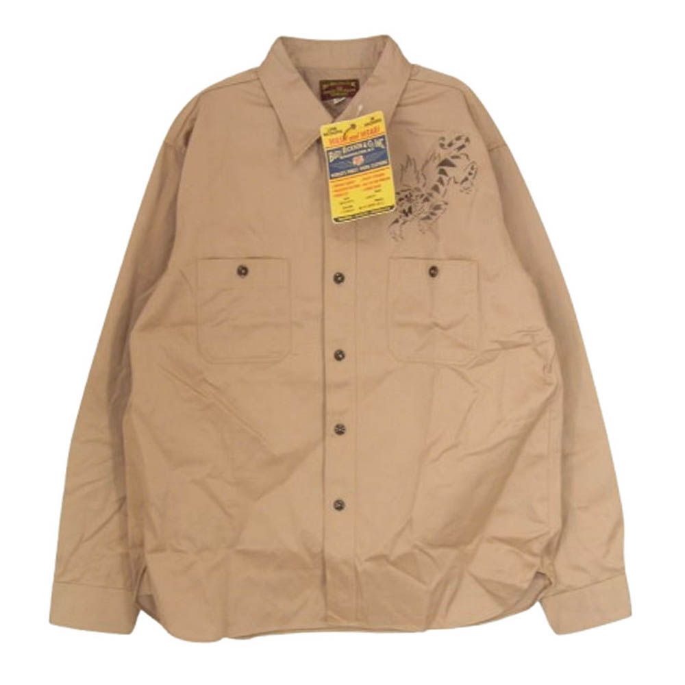 Buzz Rickson's バズリクソンズ BR29476 HERRINGBONE WORK SHIRT FLYING TIGERS ヘリンボーン 長袖 ワークシャツ ステンシル ブラウン系 L【極上美品】【】