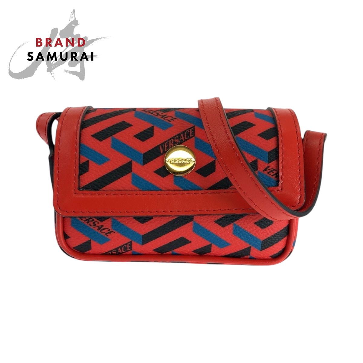 美品 VERSACE ヴェルサーチ ラグレカシグネチャー レッド ブルー 