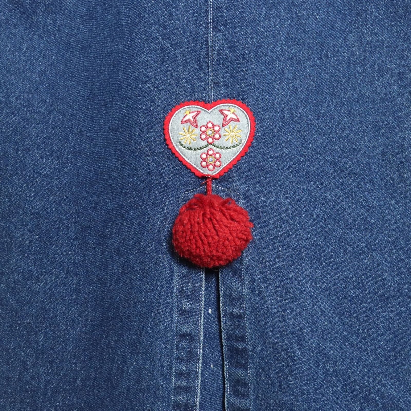 ピンクハウス☆ポンポン&刺繍ワッペン♪デニムワンピース ロング丈