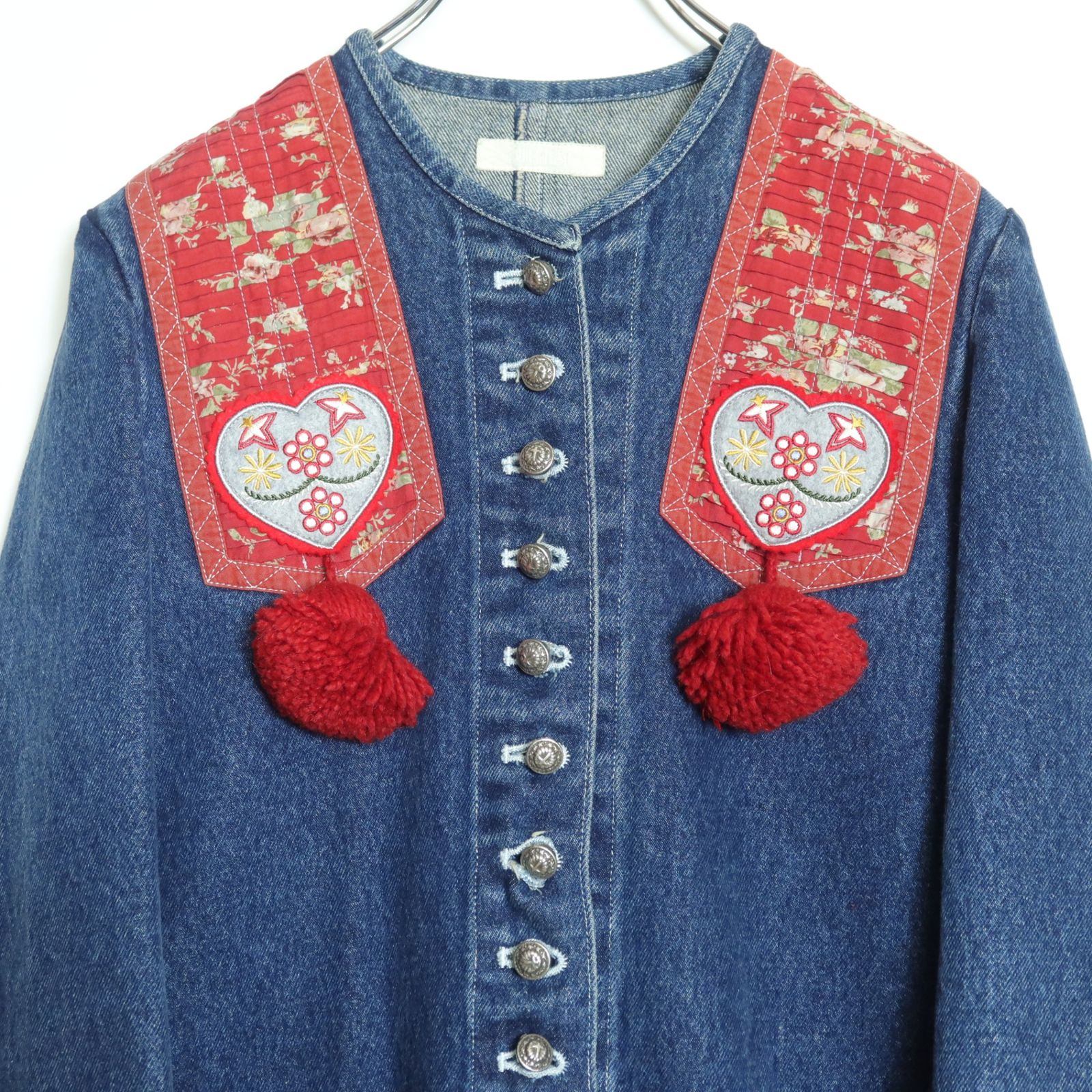 【美品】ピンクハウス シャツワンピース ブラックデニム ロールアップ 刺繍パッチ ピンクハウス シャツワンピース ブラックデニム ロールアップ 刺繍パッチ