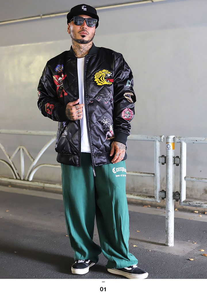 REASON アウター 長袖 ボンバージャケット ブルゾン メンズ 春秋冬用 黒 大きいサイズ リーズン MA1 スタジャン 防寒着 総柄 ワッペン 刺繍 艶々の光沢 スカジャン 部隊マーク キャラクター b系 ヒップホップ ファッション ハイ 服 F561