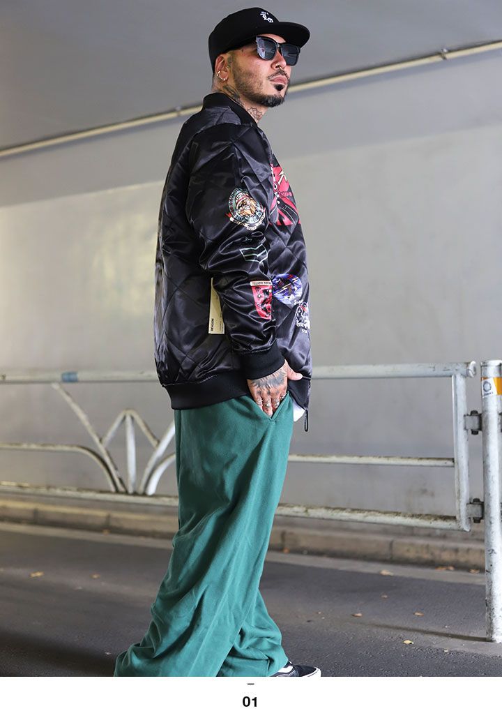 REASON アウター 長袖 ボンバージャケット ブルゾン メンズ 春秋冬用 黒 大きいサイズ リーズン MA1 スタジャン 防寒着 総柄 ワッペン 刺繍 艶々の光沢 スカジャン 部隊マーク キャラクター b系 ヒップホップ ファッション ハイ 服 F561