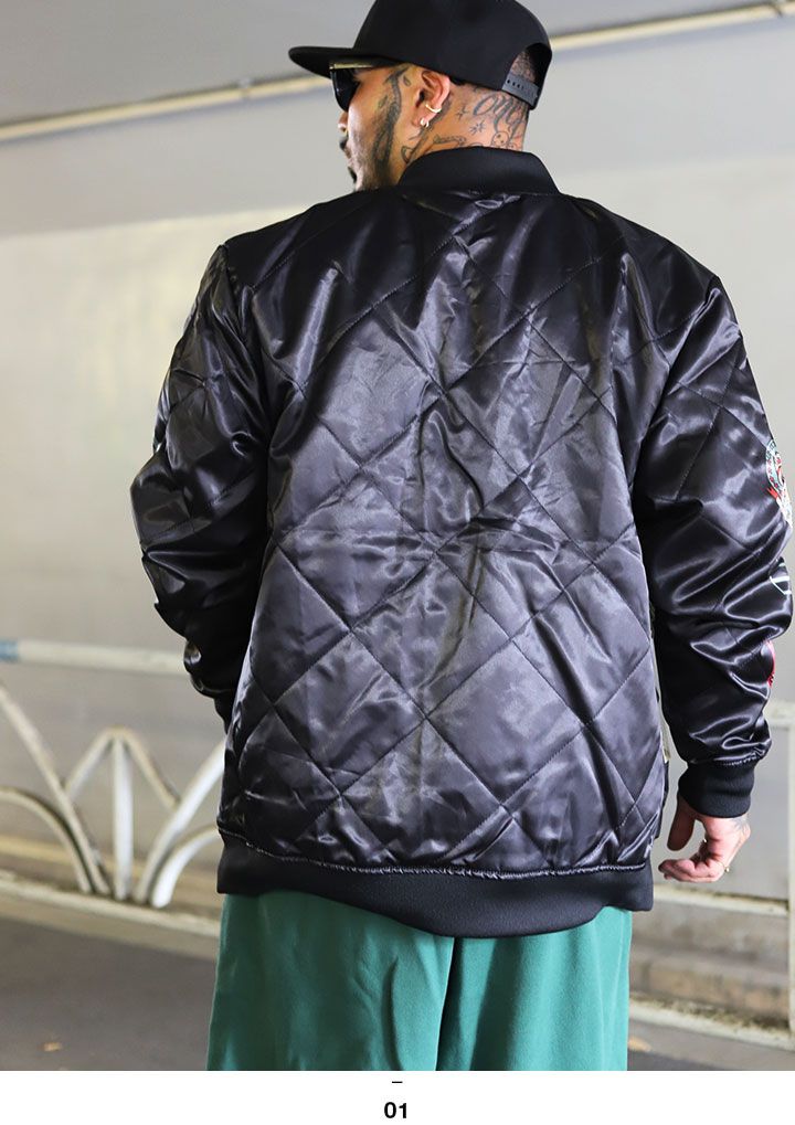 REASON アウター 長袖 ボンバージャケット ブルゾン メンズ 春秋冬用 黒 大きいサイズ リーズン MA1 スタジャン 防寒着 総柄 ワッペン 刺繍 艶々の光沢 スカジャン 部隊マーク キャラクター b系 ヒップホップ ファッション ハイ 服 F561