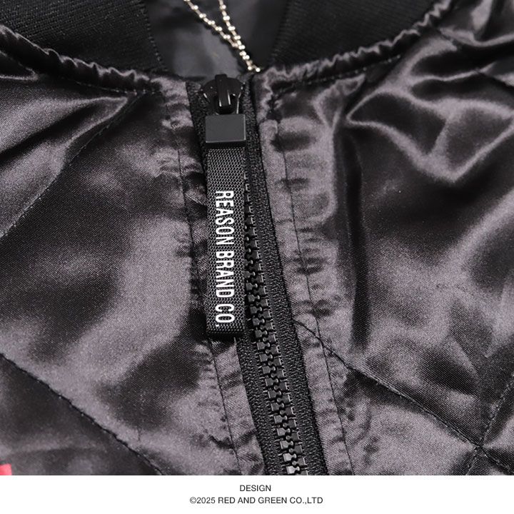 REASON アウター 長袖 ボンバージャケット ブルゾン メンズ 春秋冬用 黒 大きいサイズ リーズン MA1 スタジャン 防寒着 総柄 ワッペン 刺繍 艶々の光沢 スカジャン 部隊マーク キャラクター b系 ヒップホップ ファッション ハイ 服 F561