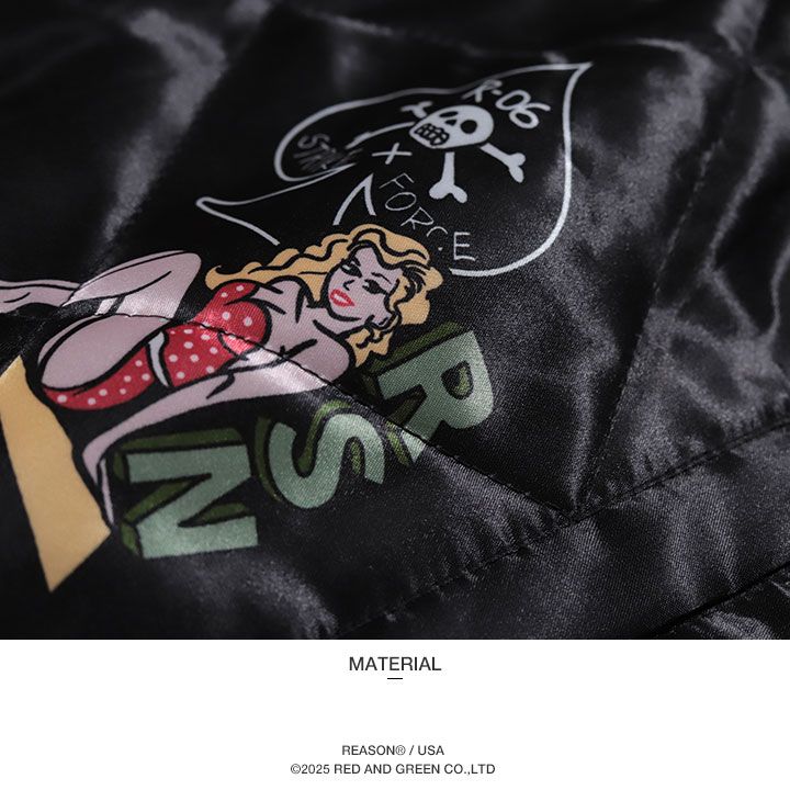 REASON アウター 長袖 ボンバージャケット ブルゾン メンズ 春秋冬用 黒 大きいサイズ リーズン MA1 スタジャン 防寒着 総柄 ワッペン 刺繍 艶々の光沢 スカジャン 部隊マーク キャラクター b系 ヒップホップ ファッション ハイ 服 F561