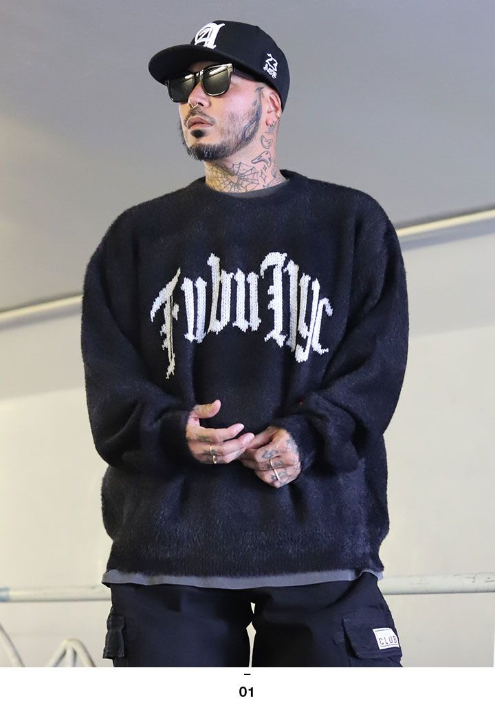 FUBU ニット セーター 長袖 ウール メンズ レディース 春秋冬用 黒
