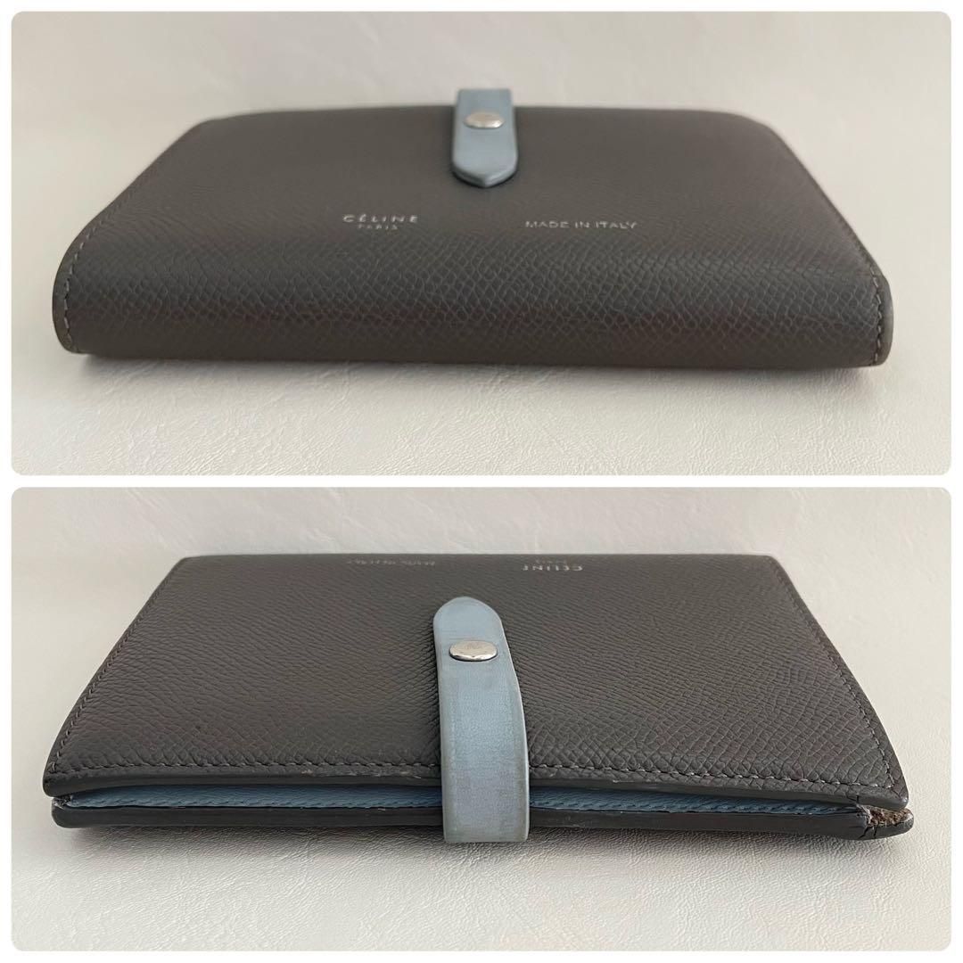 セリーヌ 二つ折り財布 ミディアムウォレット ストラップ グレー バイ