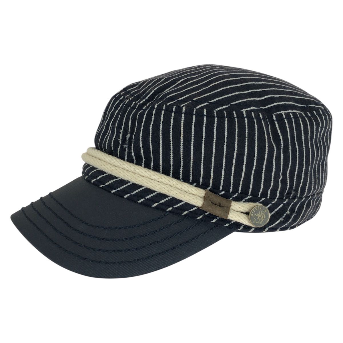 DIESEL ディーゼル ネイビー ホワイト コットン 牛革 キャスケット メンズ 506192