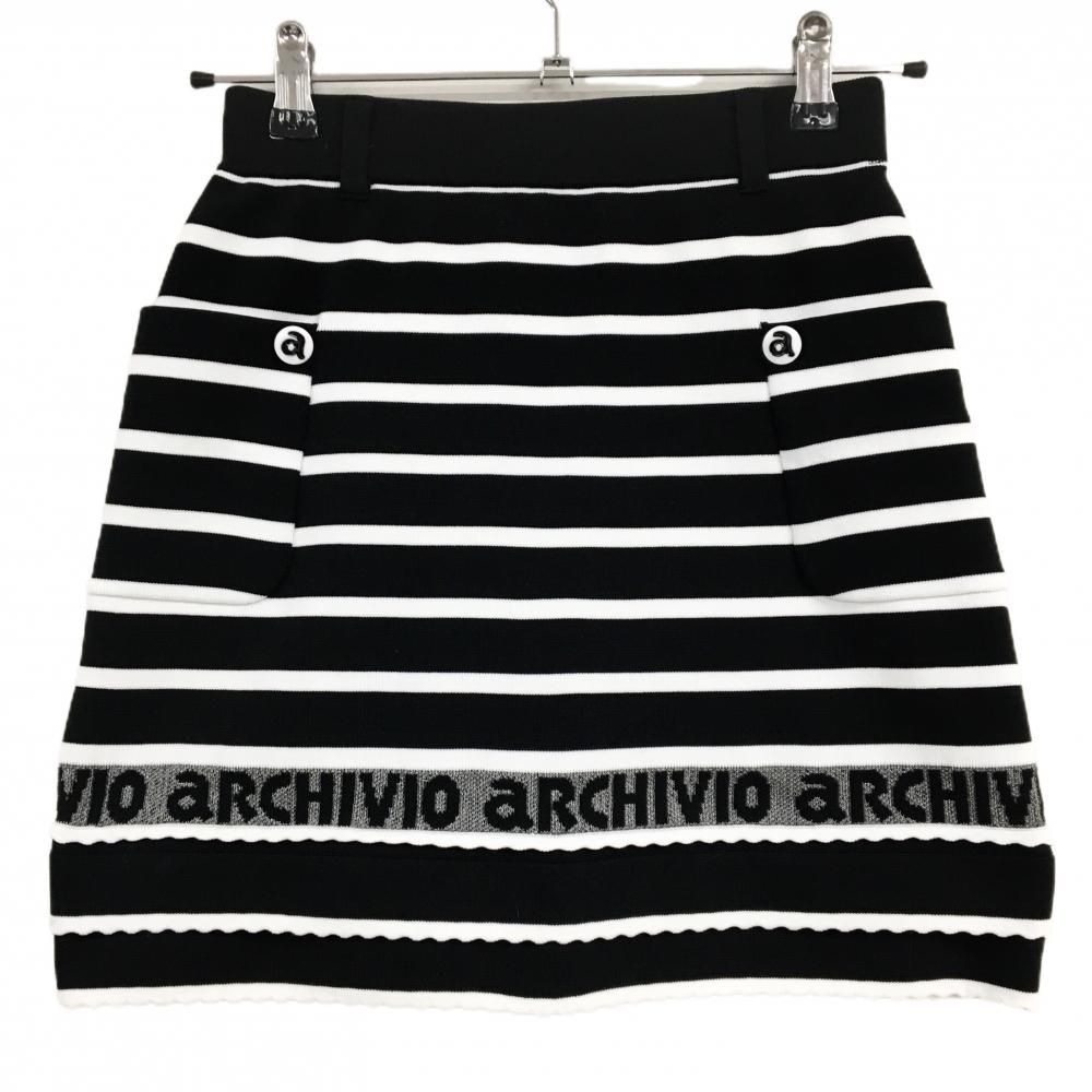 超 アルチビオ ニットスカート 黒×白 ボーダー ロゴ レディース 36 S ゴルフウェア archivio
