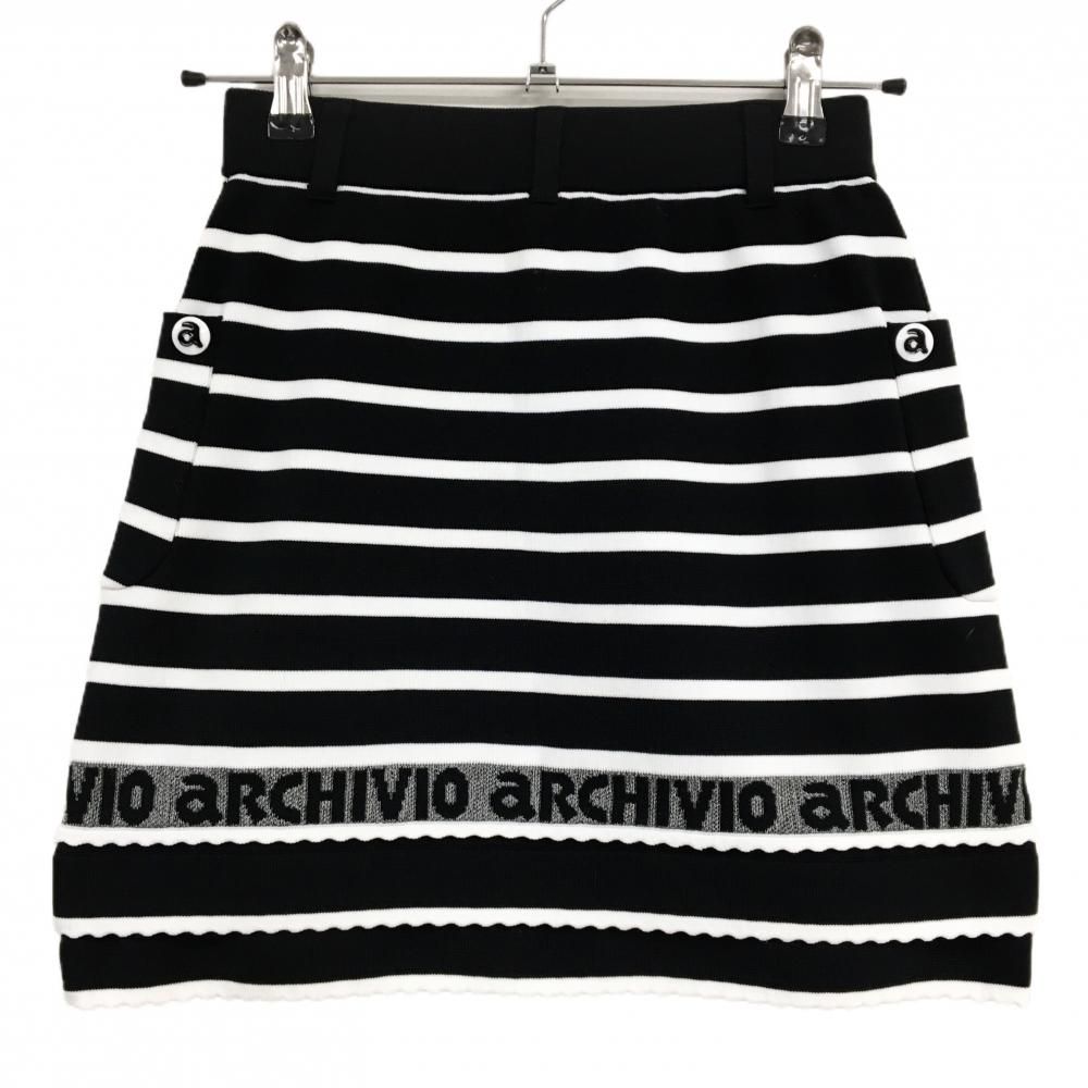 超 アルチビオ ニットスカート 黒×白 ボーダー ロゴ レディース 36 S ゴルフウェア archivio
