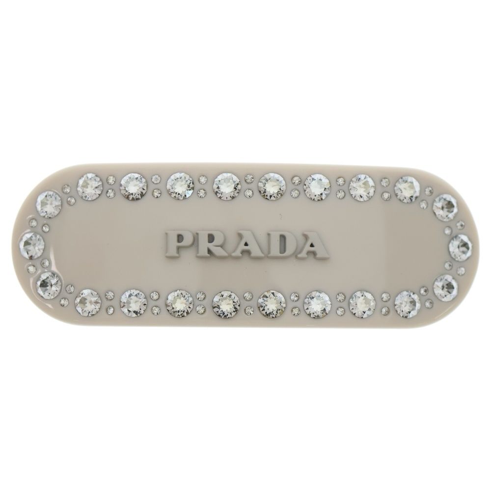 PRADA プラダ Hair Clip F 03 VZ ヘアクリップ ロゴラインストーン アイボリー