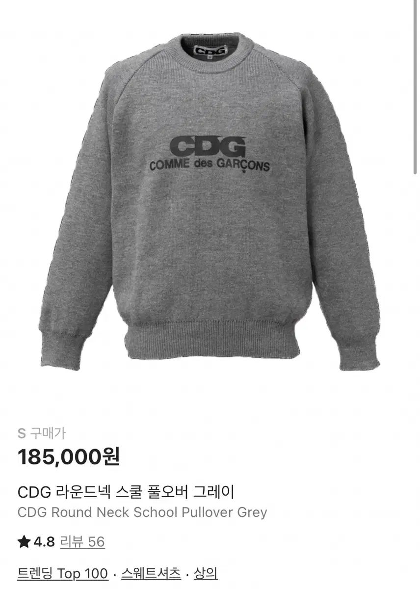 S コム デ ギャルソン CDG ロゴ スクール プルオーバー グレー