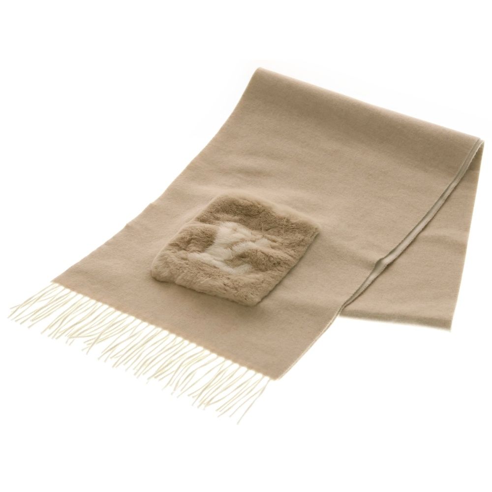 LOUIS VUITTON ルイヴィトン LVブ モノグラム柄 カシミヤ ミンクファーポケット フリンジ マフラー ベージュ M 97420