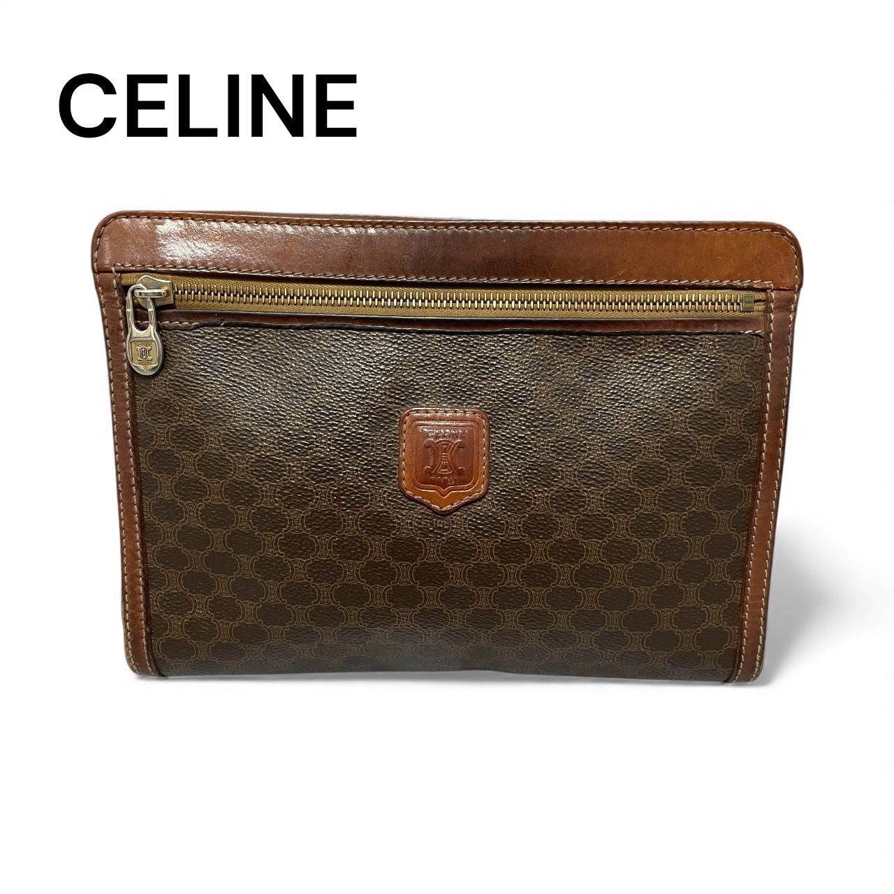 CELINE セリーヌ マカダム クラッチバッグ ブラウン レザー セリーヌ CELINE マカダム柄 クラッチバッグ セカンドバッグ レザー